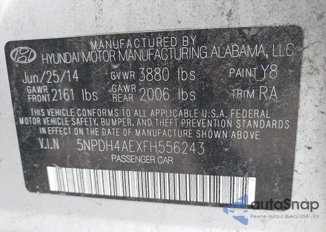 2015 Hyundai Elantra Se из США, поврежденный, VIN 5NPDH4AEXFH556243